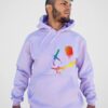 Buzo canguro oversize lila con estampa de XD de colores estilo graffiti en DTF