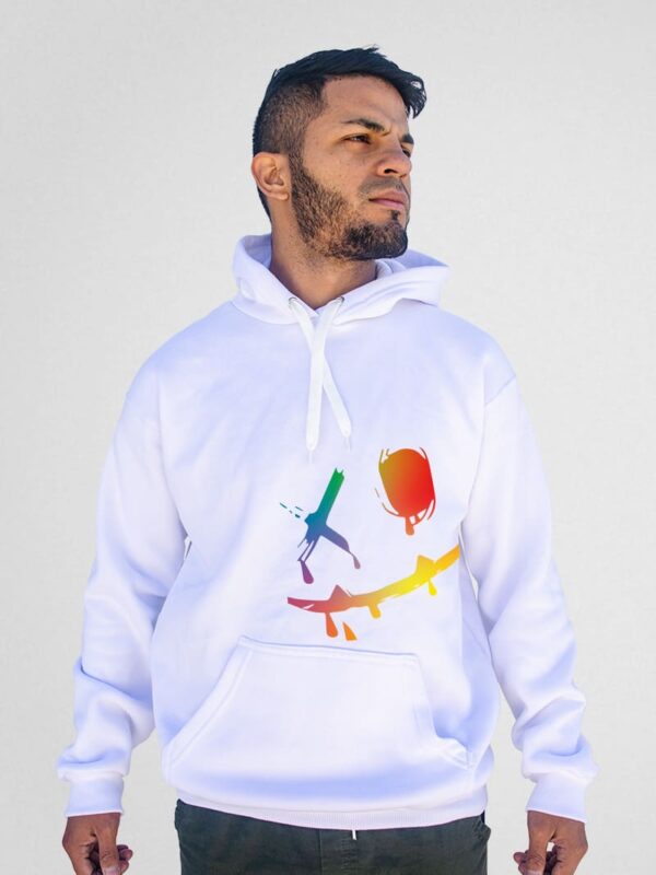 Buzo canguro oversize blanco con estampa de XD de colores estilo graffiti en DTF