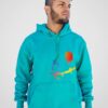 Buzo canguro oversize verde aqua con estampa de XD de colores estilo graffiti en DTF