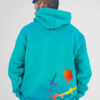 Buzo canguro oversize verde aqua con estampa de XD de colores estilo graffiti en DTF